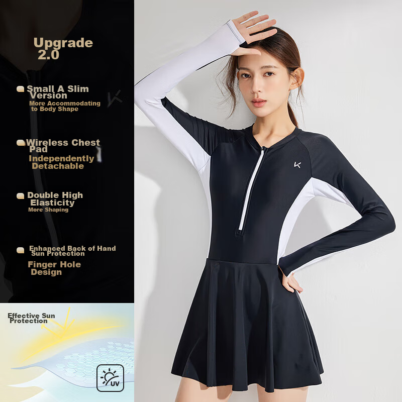 Keep Women's Long-Sleeve Professional One-Piece Swimsuit, Plus Size, Conservativ...