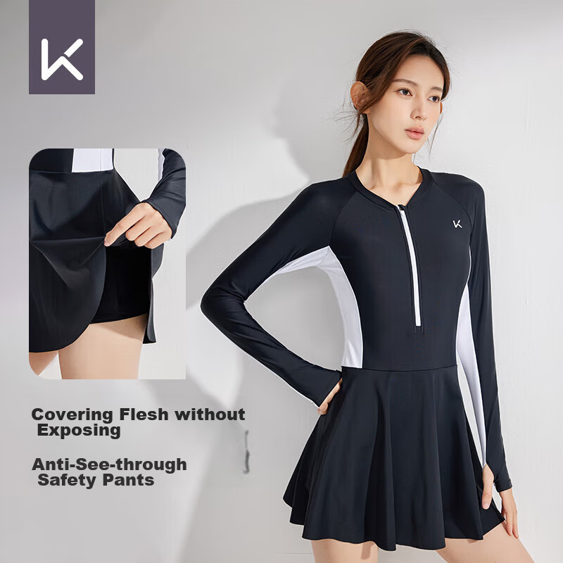 Keep Women's Long-Sleeve Professional One-Piece Swimsuit, Plus Size, Conservativ...