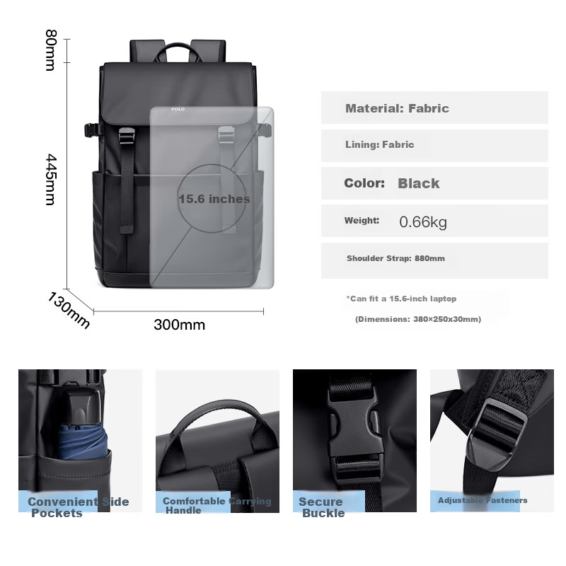 POLO Men's Travel Backpack Men's Lightweight Flap Bookbag 15.6/16 Inch Laptop Ba...