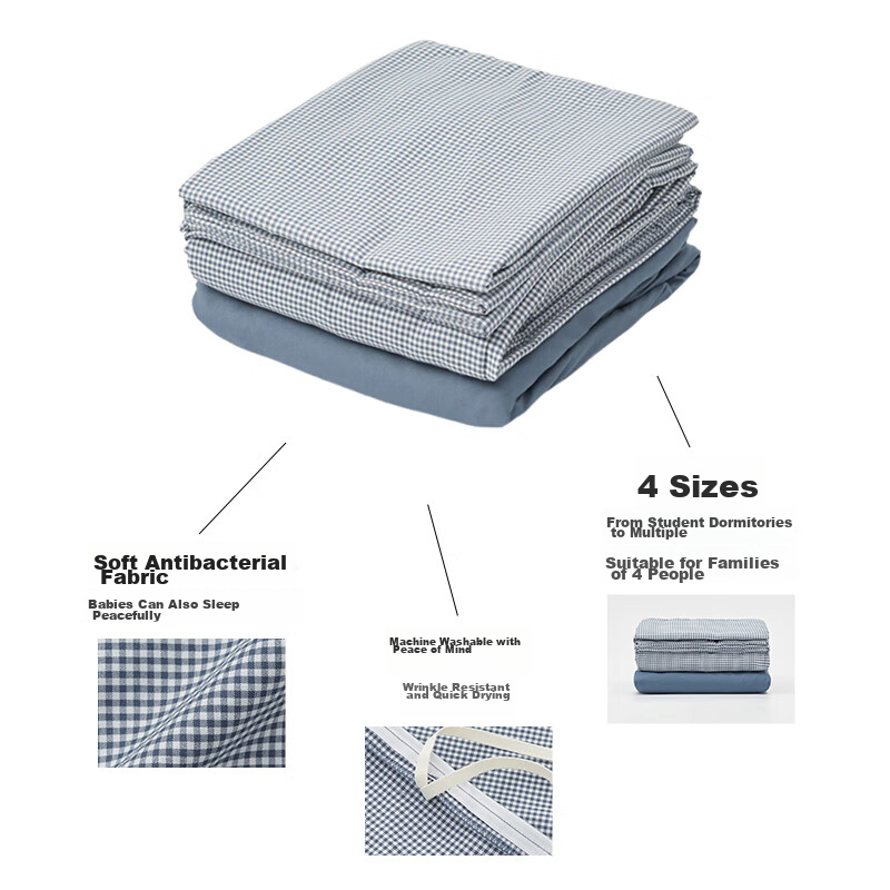 MUJI Easy-Clean Soft Duvet Cover Set, Three-Piece, Green Plaid, Mattress Cover S...