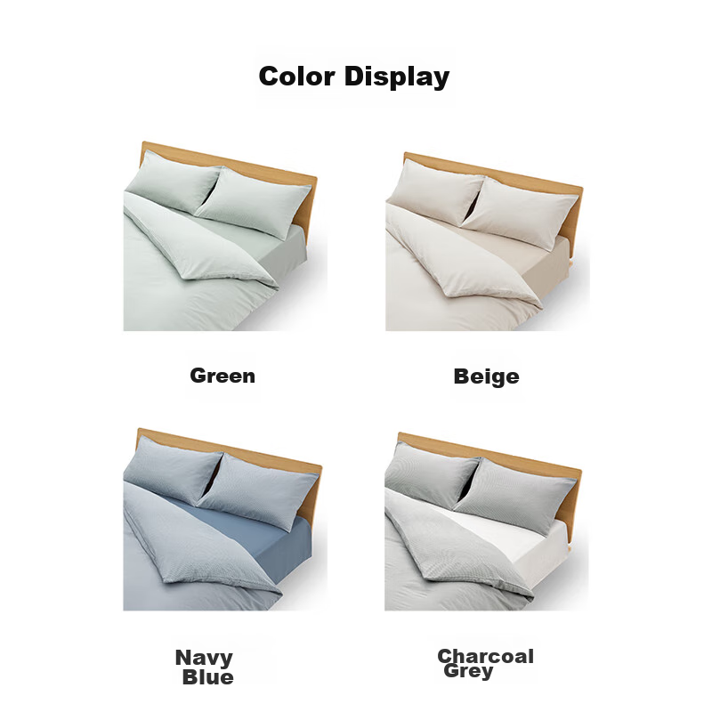 MUJI Easy-Clean Soft Duvet Cover Set, Three-Piece, Green Plaid, Mattress Cover S...