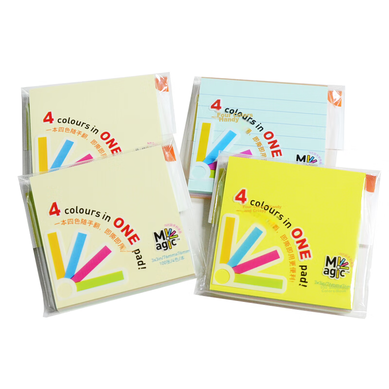 STICKN Magic Sticky Notes Memo Pads 76*76mm Fluorescent 4 Colors 100 Sheets/Book...