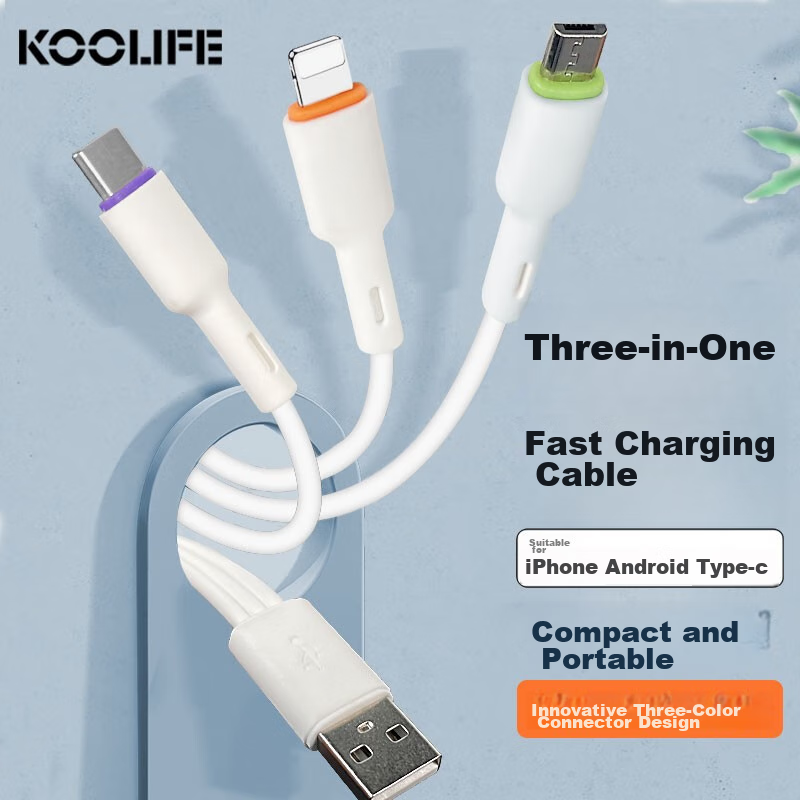 KOOLIFE  Three-In Data Cable Compatible with Apple Type-C, Android Phones, Charg...