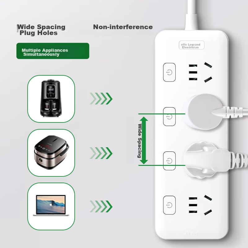 NVC Leishi Electric, 4-Outlet 1.8m Split Control Power Strip, Socket Extension C...