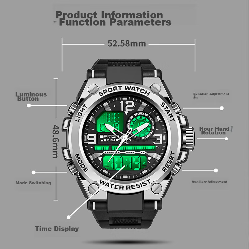 SANDA Electronic Watch for Men, Students, Luminous, Waterproof, for Middle Schoo...