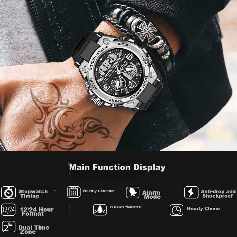 SANDA Electronic Watch for Men, Students, Luminous, Waterproof, for Middle Schoo...