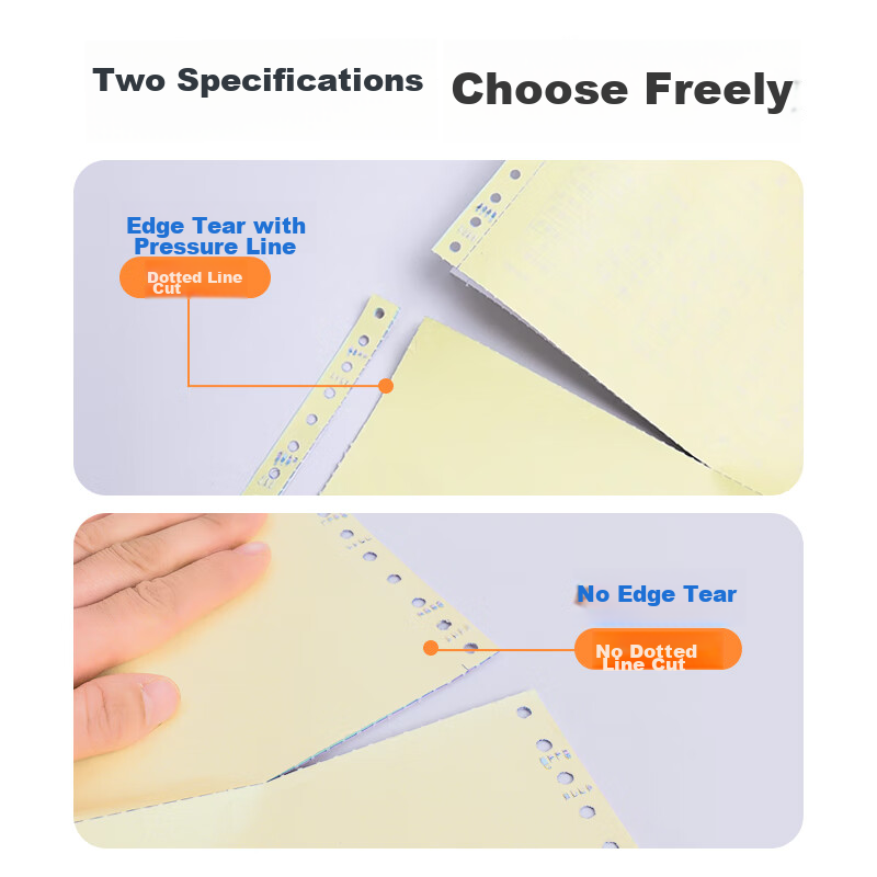 NVV Two-Part Three-Section Pin-Feed Printing Paper, Perforated Edge Computer Pap...