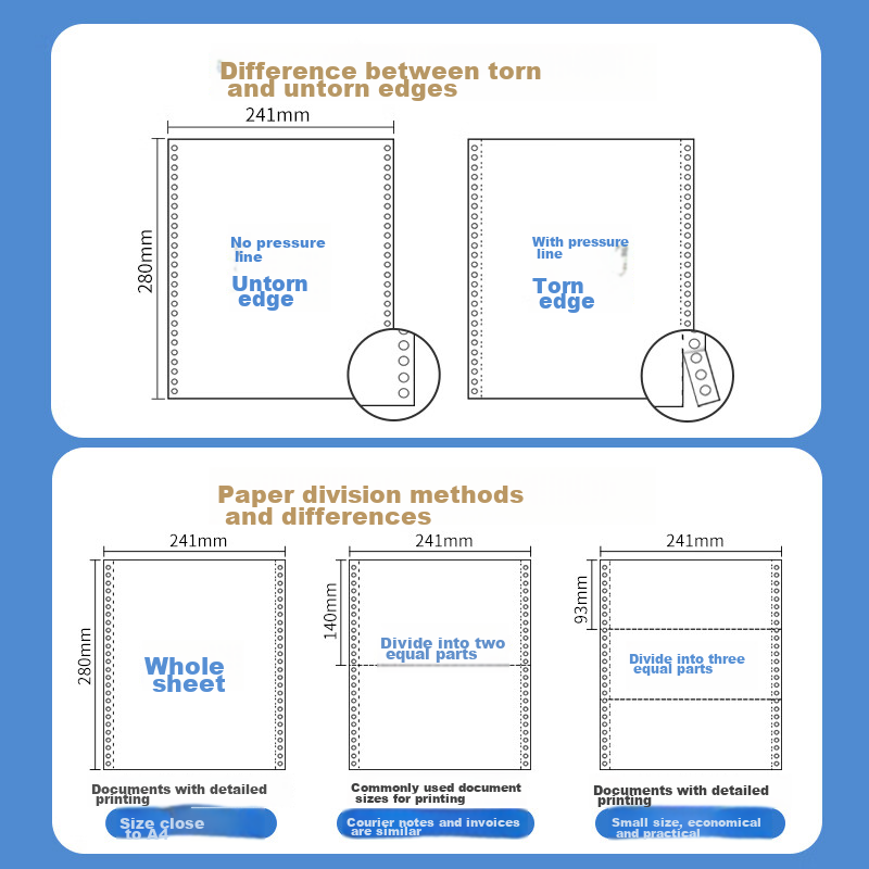 NVV Two-Part Three-Section Pin-Feed Printing Paper, Perforated Edge Computer Pap...