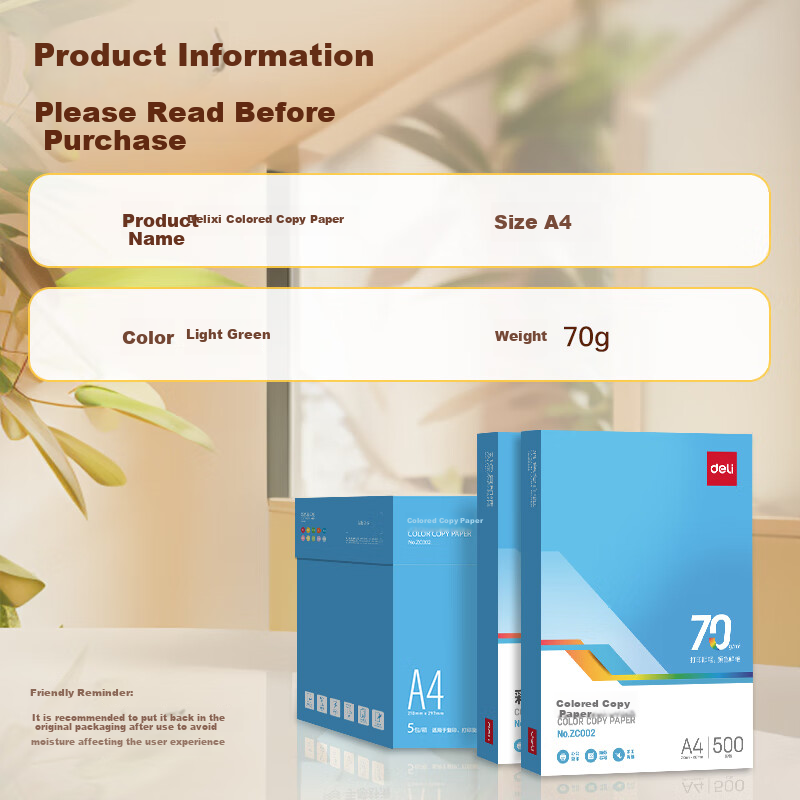 Deli A4 70g Light Green Color Paper Copy Paper Colorful Non-Thick Card Paper Chi...