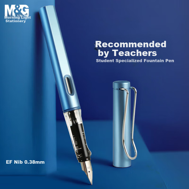 M&G (M&G) Stationery Student Fountain Pen with Glitter Blue EF Nib 3.4mm Tip Dia...