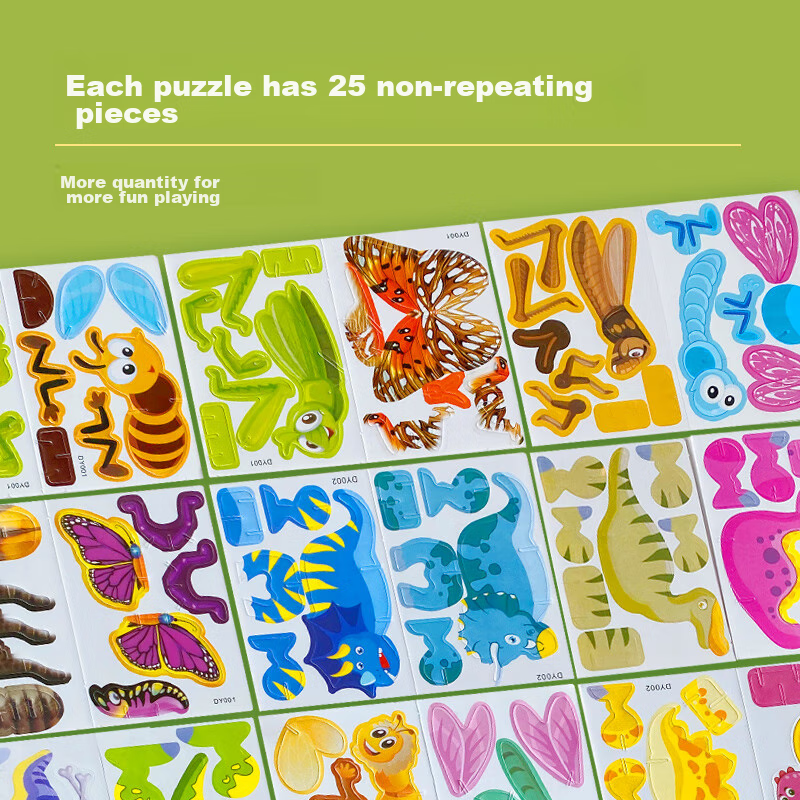 Big Eyes Little Kids 3D Puzzle, Insects + Dinosaurs, 50 Small Pieces, Assembly B...