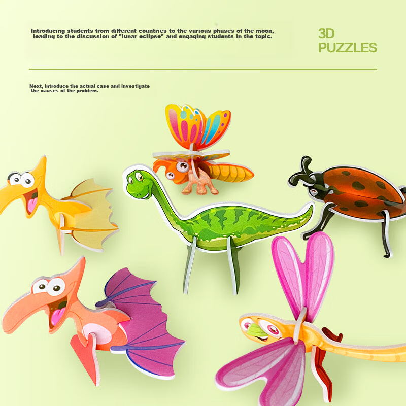 Big Eyes Little Kids 3D Puzzle, Insects + Dinosaurs, 50 Small Pieces, Assembly B...