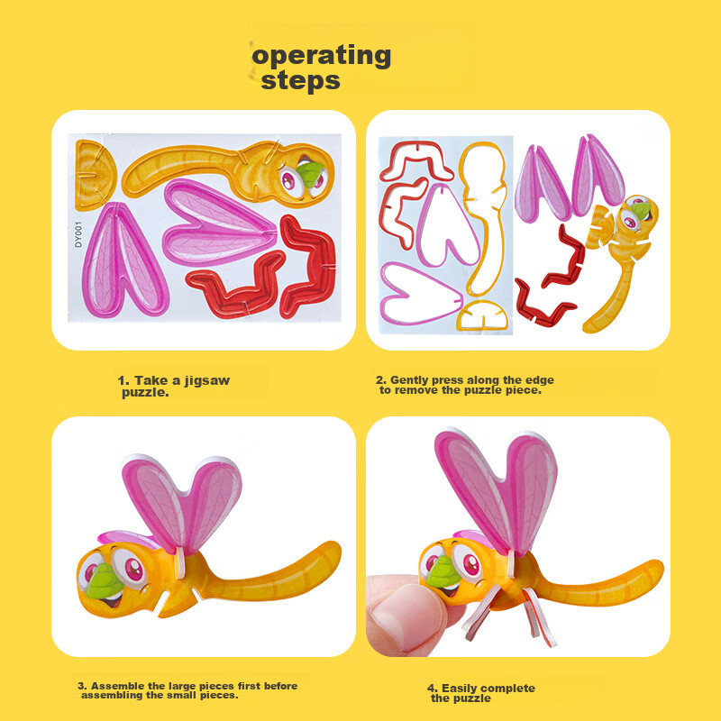 Big Eyes Little Kids 3D Puzzle, Insects + Dinosaurs, 50 Small Pieces, Assembly B...