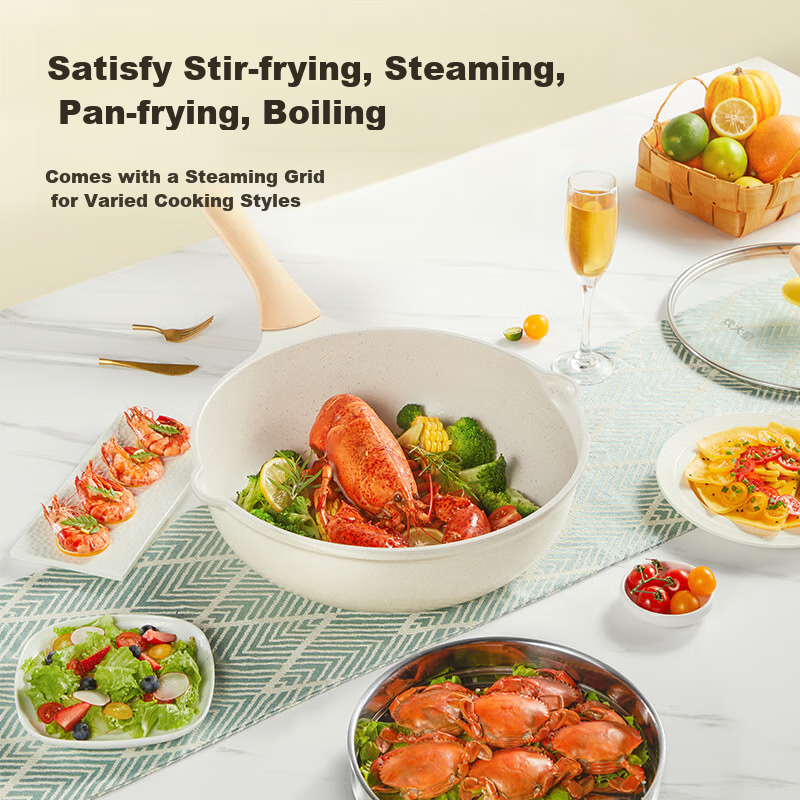 Chuidahuang Wok, Maifanshi Color Non-Stick Pan 32cm with Steamer, Low-Smoke Cook...