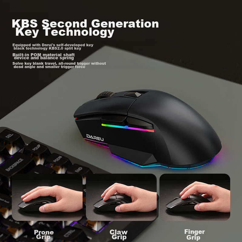 Dareu A955 Black Wireless 2.4G Wired Bluetooth Tri-Mode Gaming Mouse for Medium...