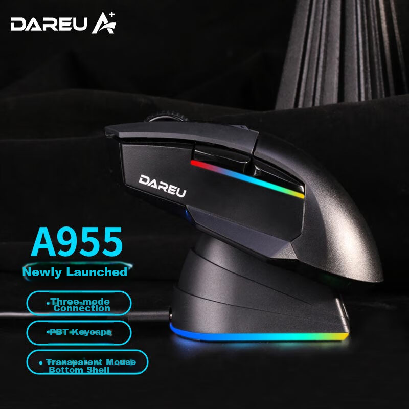 Dareu A955 Black Wireless 2.4G Wired Bluetooth Tri-Mode Gaming Mouse for Medium...
