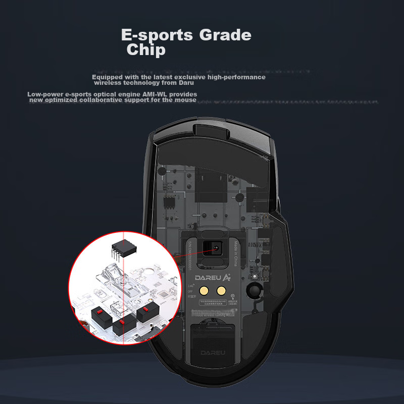 Dareu A955 Black Wireless 2.4G Wired Bluetooth Tri-Mode Gaming Mouse for Medium...