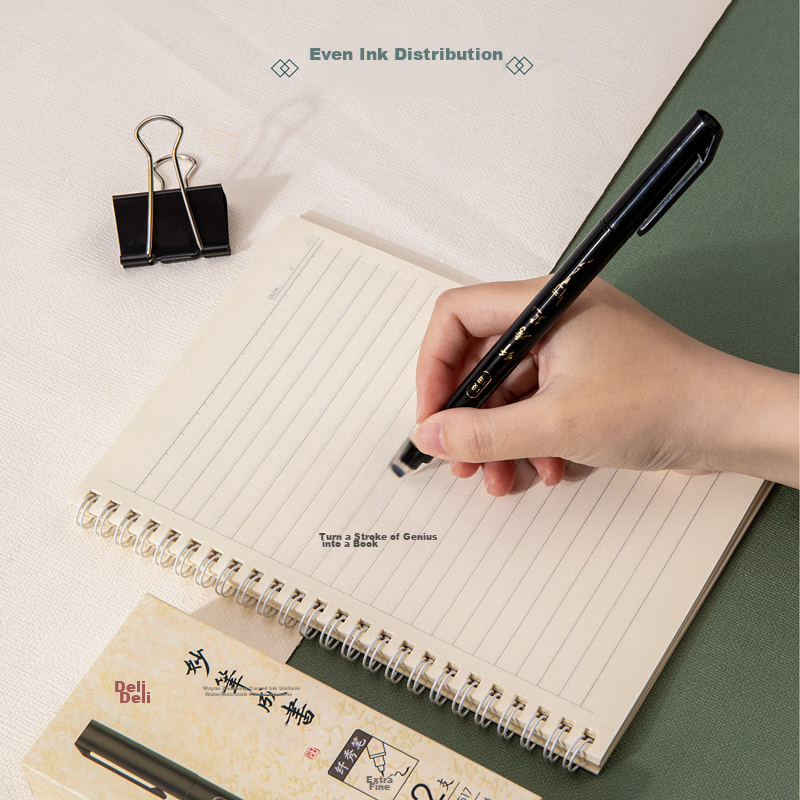 Deli Black Ultra-Fine Brush Pen, Elegant Brush Pen, Calligraphy Practice Pen, So...