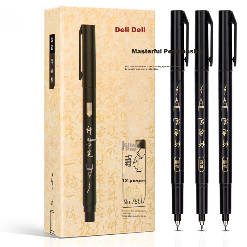 Deli Black Ultra-Fine Brush Pen, Elegant Brush Pen, Calligraphy Practice Pen, So...