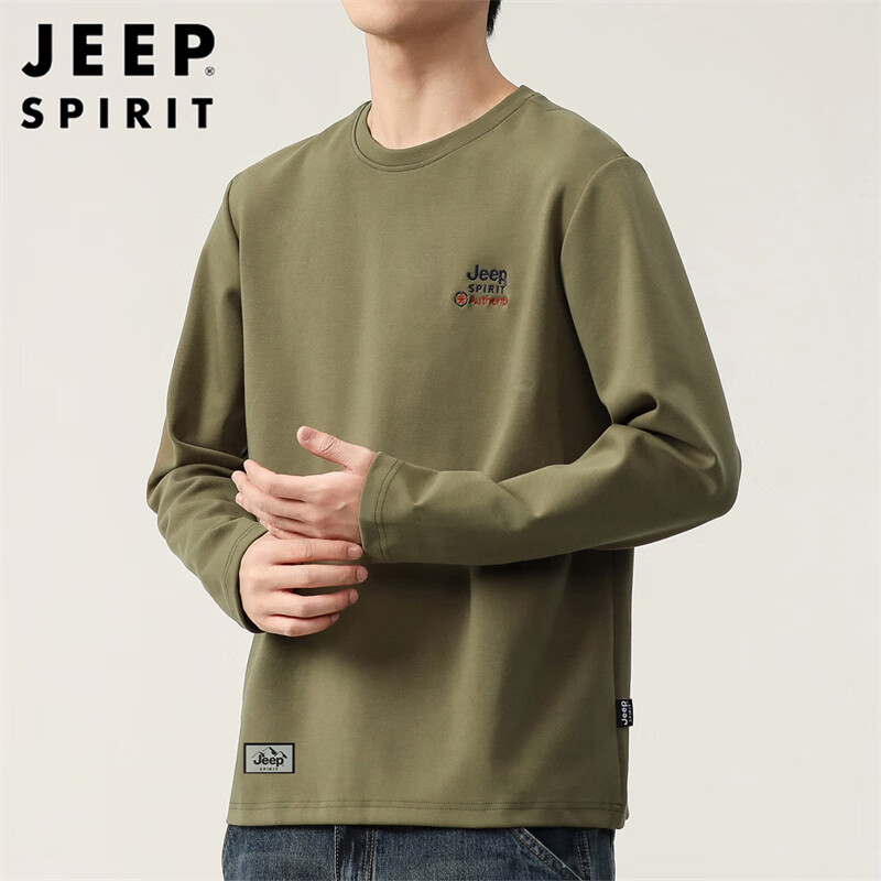 JEEP SPIRIT Men's Long-Sleeve T-Shirt, Autumn And Winter Heavyweight Pure Cotton...