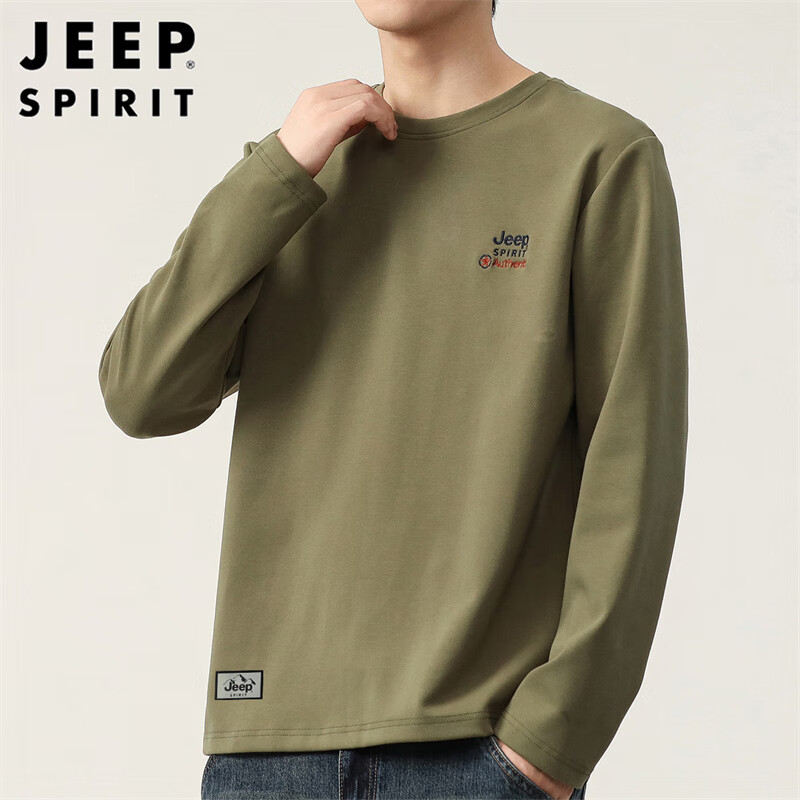 JEEP SPIRIT Men's Long-Sleeve T-Shirt, Autumn And Winter Heavyweight Pure Cotton...