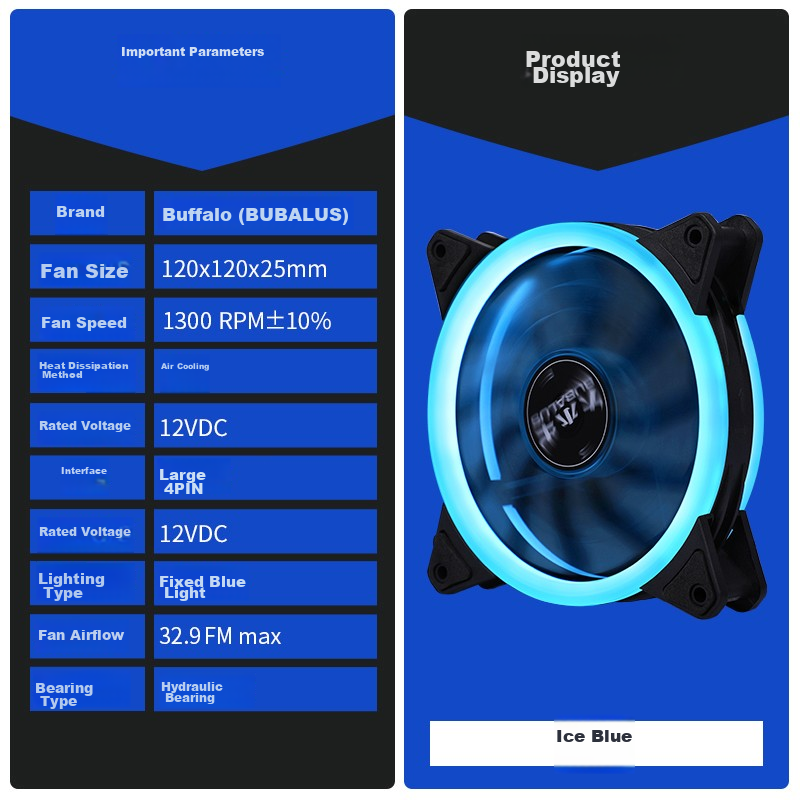 BUBALUS Ice Blue 12CM Case Fan (Cool Blue Light, Air Cooling, Hydraulic Bearing,...