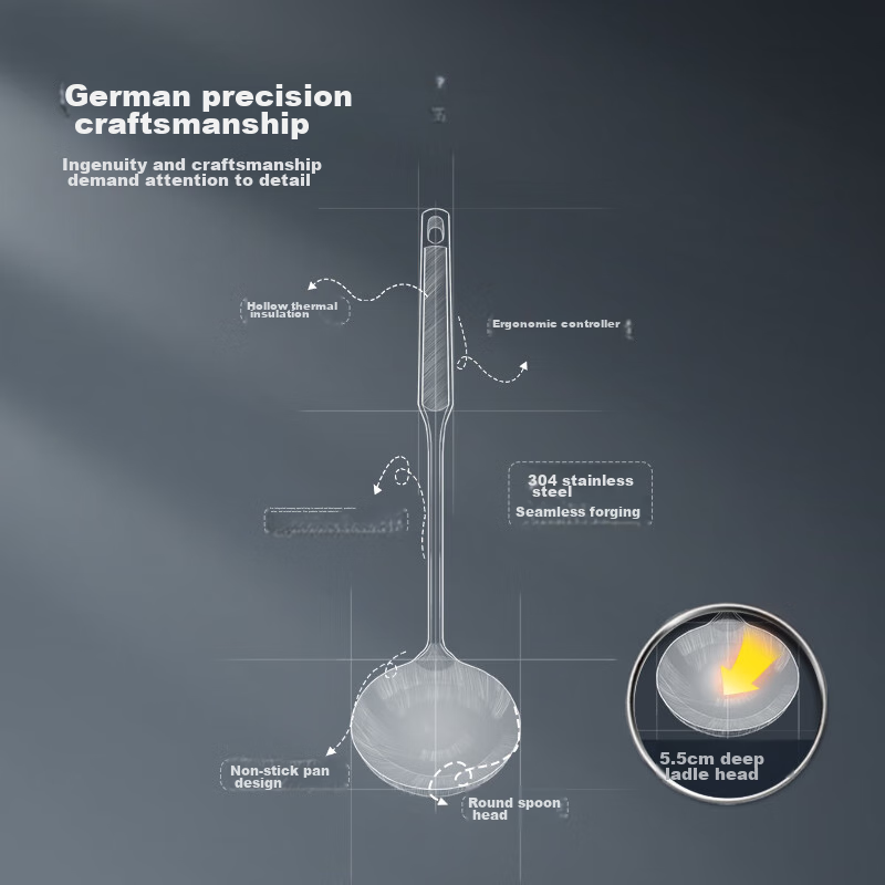 Chuidahuang Soup Ladle, 304 Stainless Steel, Thickened All-Steel Vacuum Handle,...