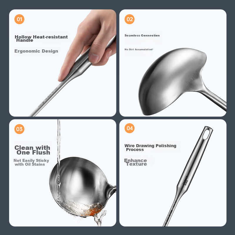 Chuidahuang Soup Ladle, 304 Stainless Steel, Thickened All-Steel Vacuum Handle,...