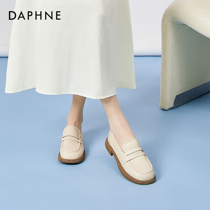 DAPHNE Women's Cowhide Loafers Flat Loafers Slip-on Shoes 422104579 Beige Size 3...