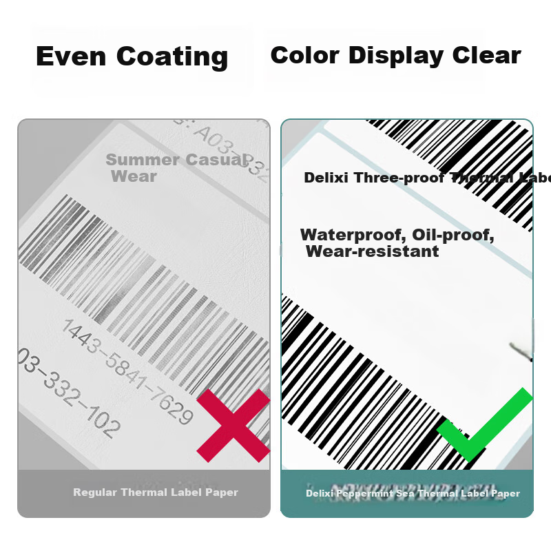 Deli Mint Sea 70*90mm 400 Sheets*1 Roll Three-proof Thermal Label Paper Express...