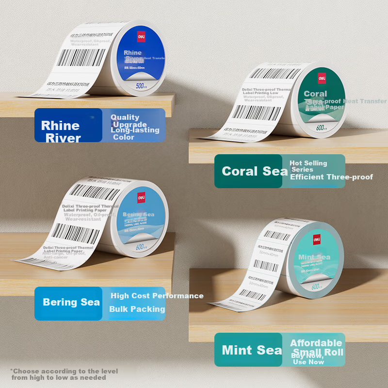 Deli Mint Sea 70*90mm 400 Sheets*1 Roll Three-proof Thermal Label Paper Express...