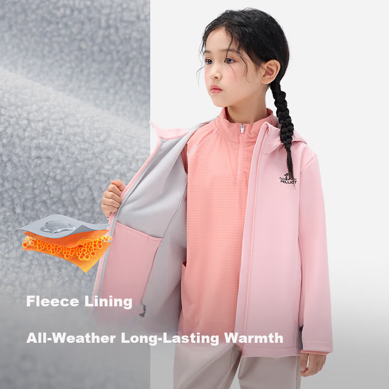 Pelliot Outdoor Children's Soft Shell Jacket Winter Plus Velvet Warm Windproof W...