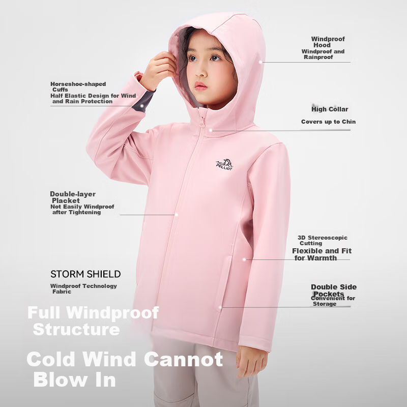 Pelliot Outdoor Children's Soft Shell Jacket Winter Plus Velvet Warm Windproof W...