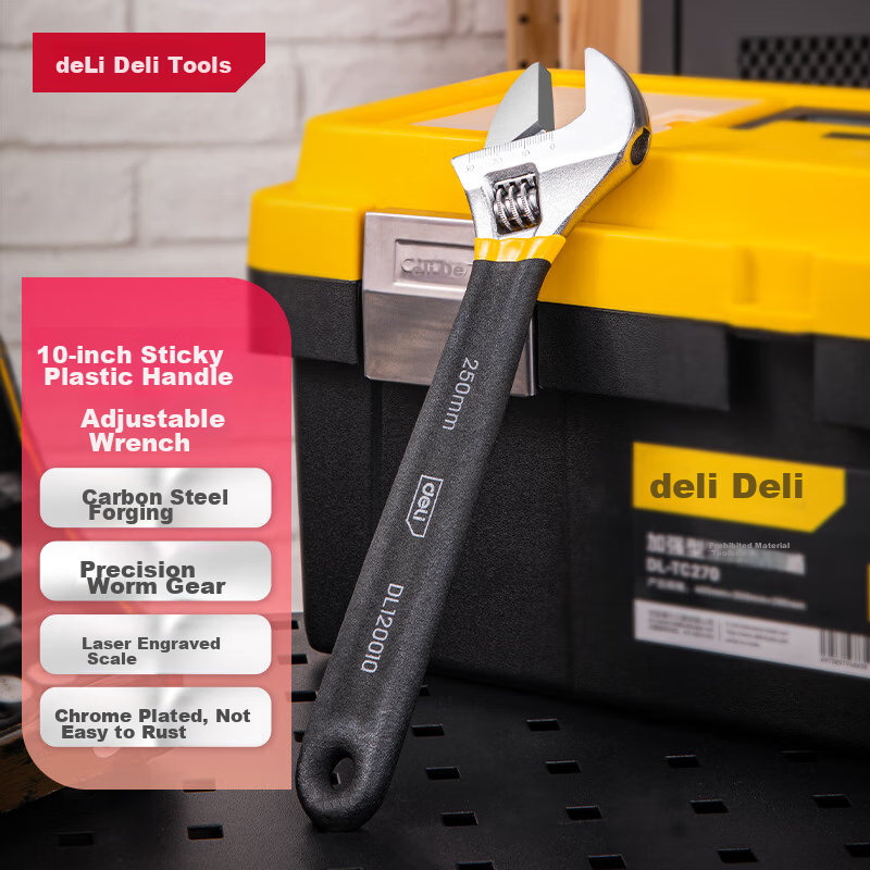 Deli Adjustable Wrench with Plastic-Coated Handle, Universal Multi-Function Torq...