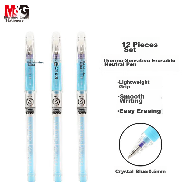 Chenguang (M&G) Erasable Gel Pen, 0.5mm, Crystal Blue Bullet Tip, Signature Pen,...