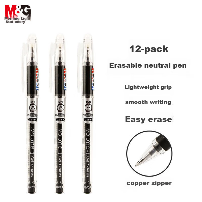 Chenguang (M&G) Erasable Gel Pen, 0.5mm, Black Bullet Tip, Signature Pen, Pull-C...
