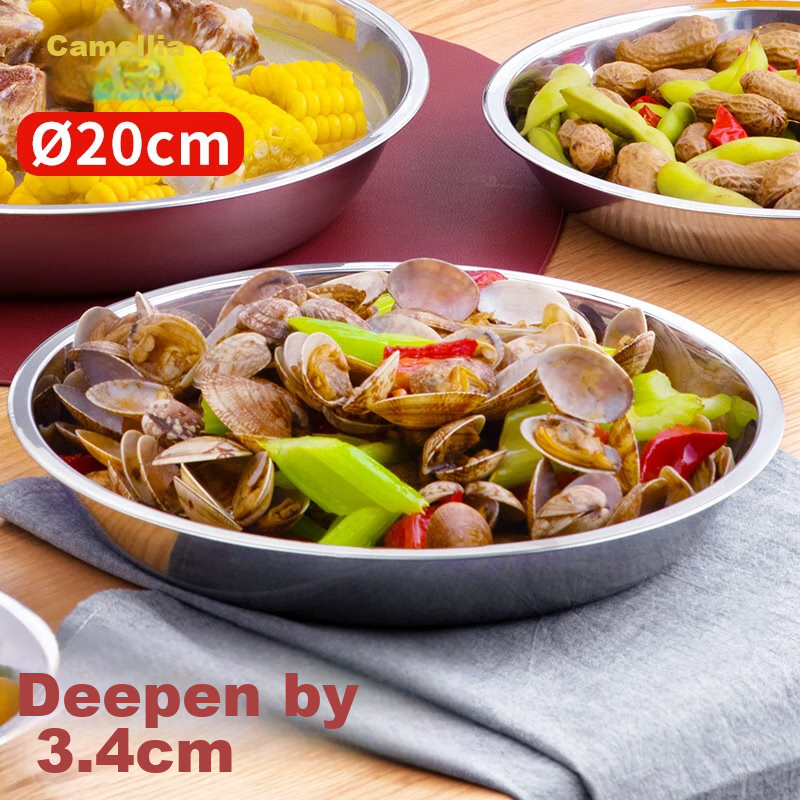 CHAHUA Premium Stainless Steel Plate, Thickened Round Dish, Household Serving Pl...