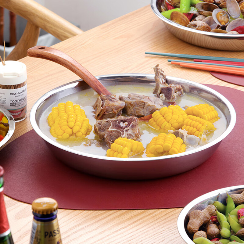 CHAHUA Premium Stainless Steel Plate, Thickened Round Dish, Household Serving Pl...