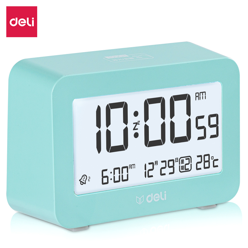 Deli Mini Multifunction Alarm Clock for Student Dormitory Backlit Electronic Clo...