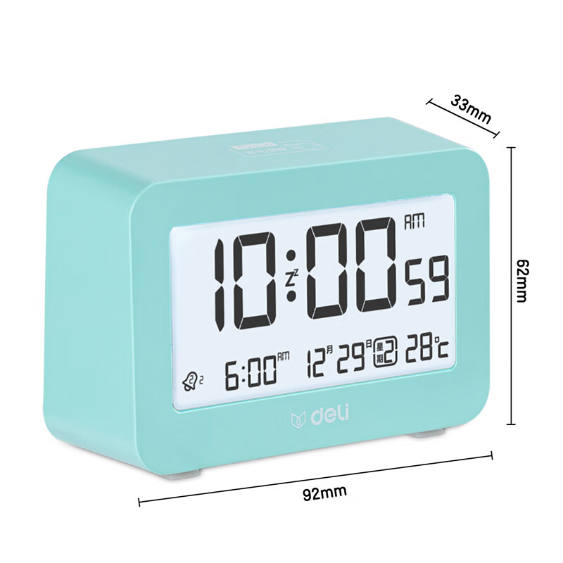 Deli Mini Multifunction Alarm Clock for Student Dormitory Backlit Electronic Clo...