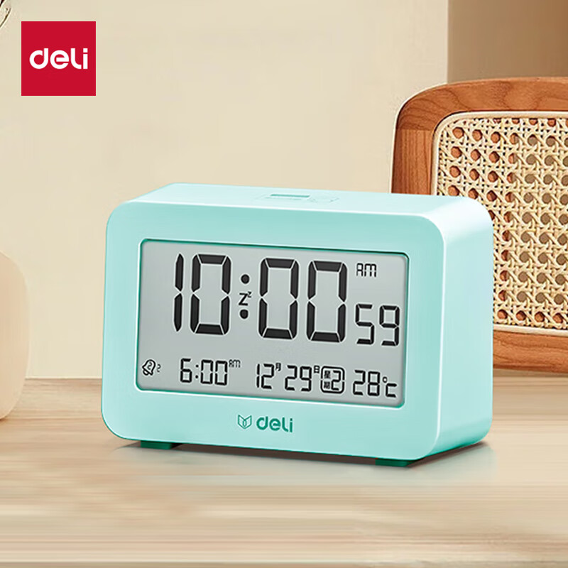 Deli Mini Multifunction Alarm Clock for Student Dormitory Backlit Electronic Clo...