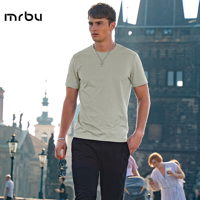 Mr. Bu Men's Short Sleeve T-shirt Pure Cotton White T-shirt Solid Color Undershi...