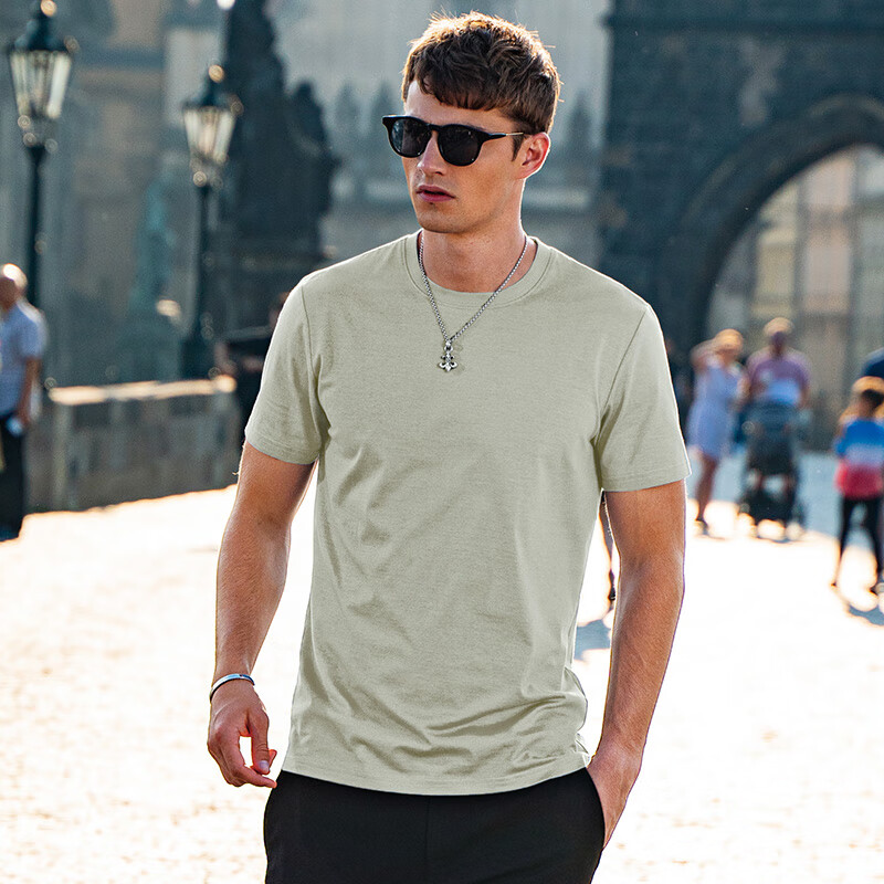 Mr. Bu Men's Short Sleeve T-shirt Pure Cotton White T-shirt Solid Color Undershi...