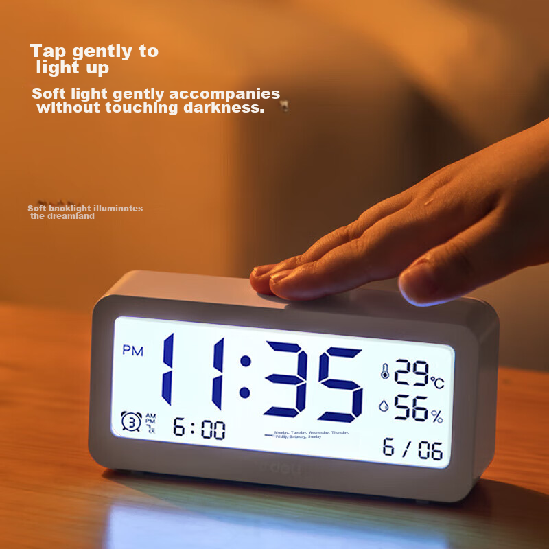 Deli Multifunctional Alarm Clock, Electronic Clock, Simple Student Style, Backli...