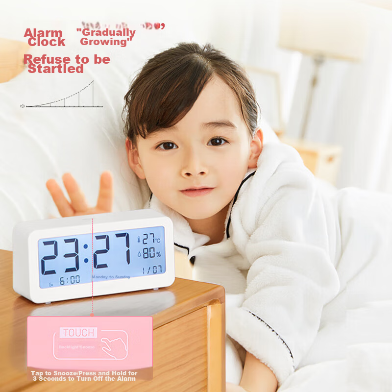 Deli Multifunctional Alarm Clock, Electronic Clock, Simple Student Style, Backli...
