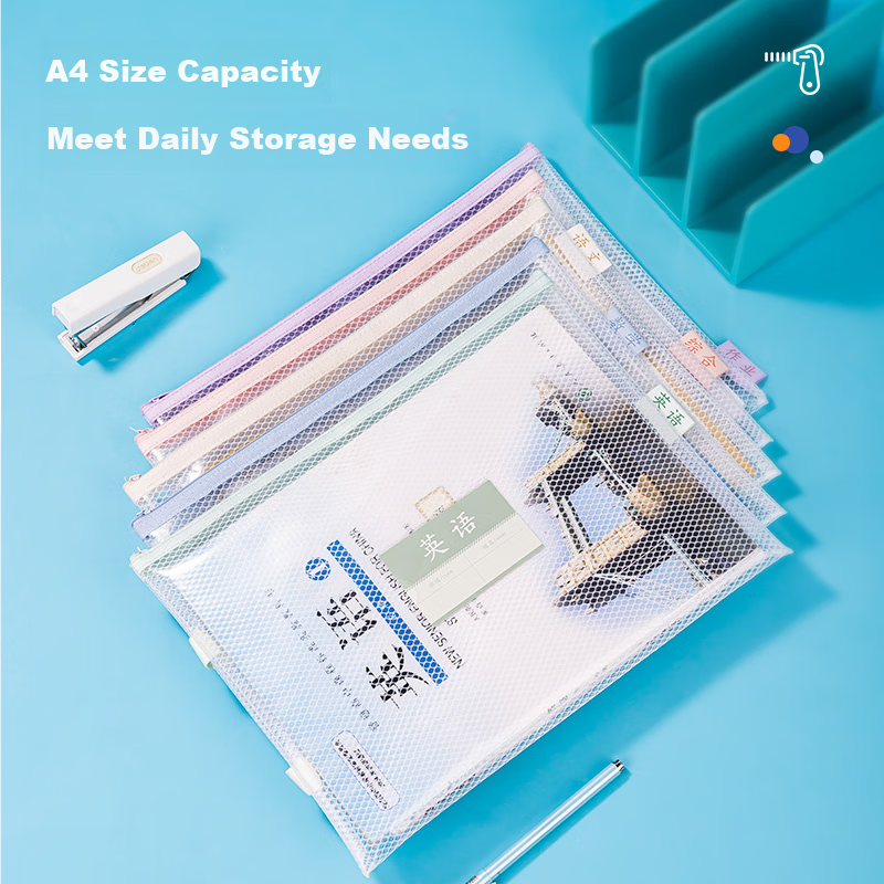 Deli A4 Transparent Grid Zipper Bag with Handle, File Folder, First Grade Studen...