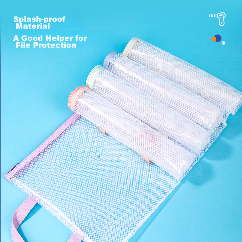 Deli A4 Transparent Grid Zipper Bag with Handle, File Folder, First Grade Studen...