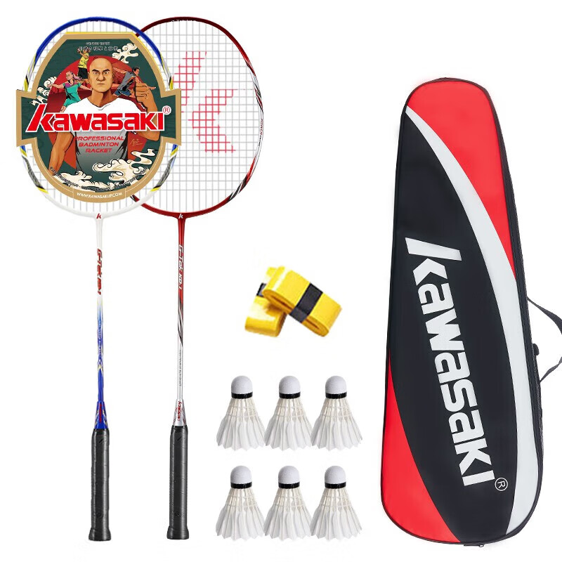 Kawasaki Badminton Racket Set, Ultra-Light Carbon Fiber Durable Pair KD-1 Blue A...