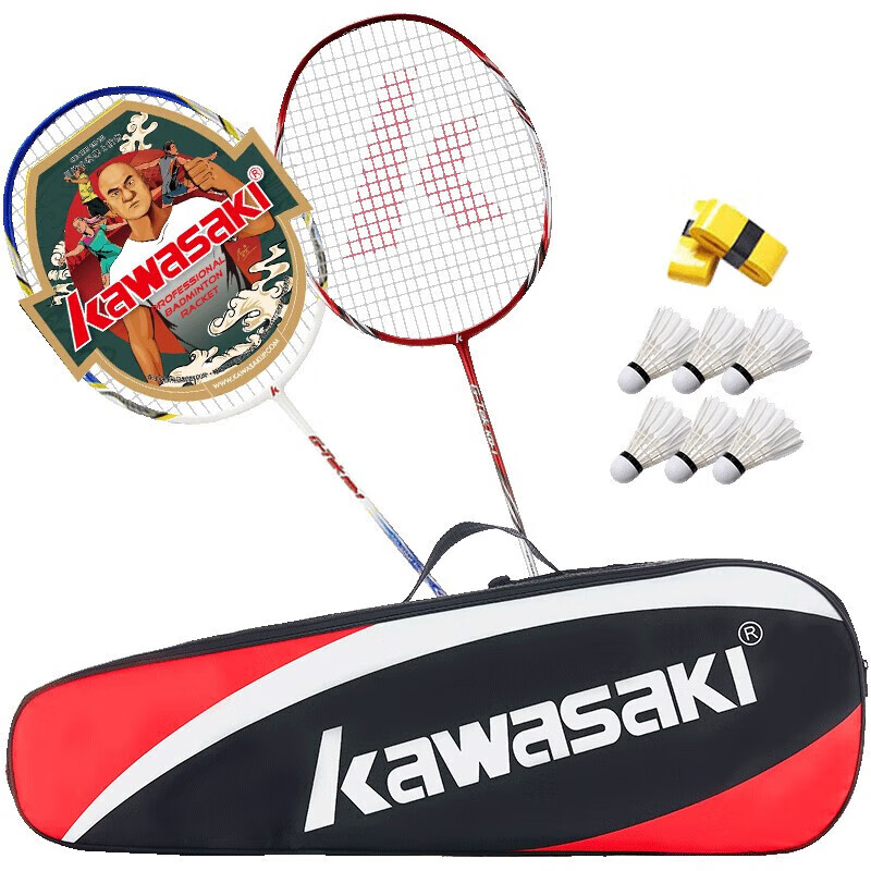 Kawasaki Badminton Racket Set, Ultra-Light Carbon Fiber Durable Pair KD-1 Blue A...