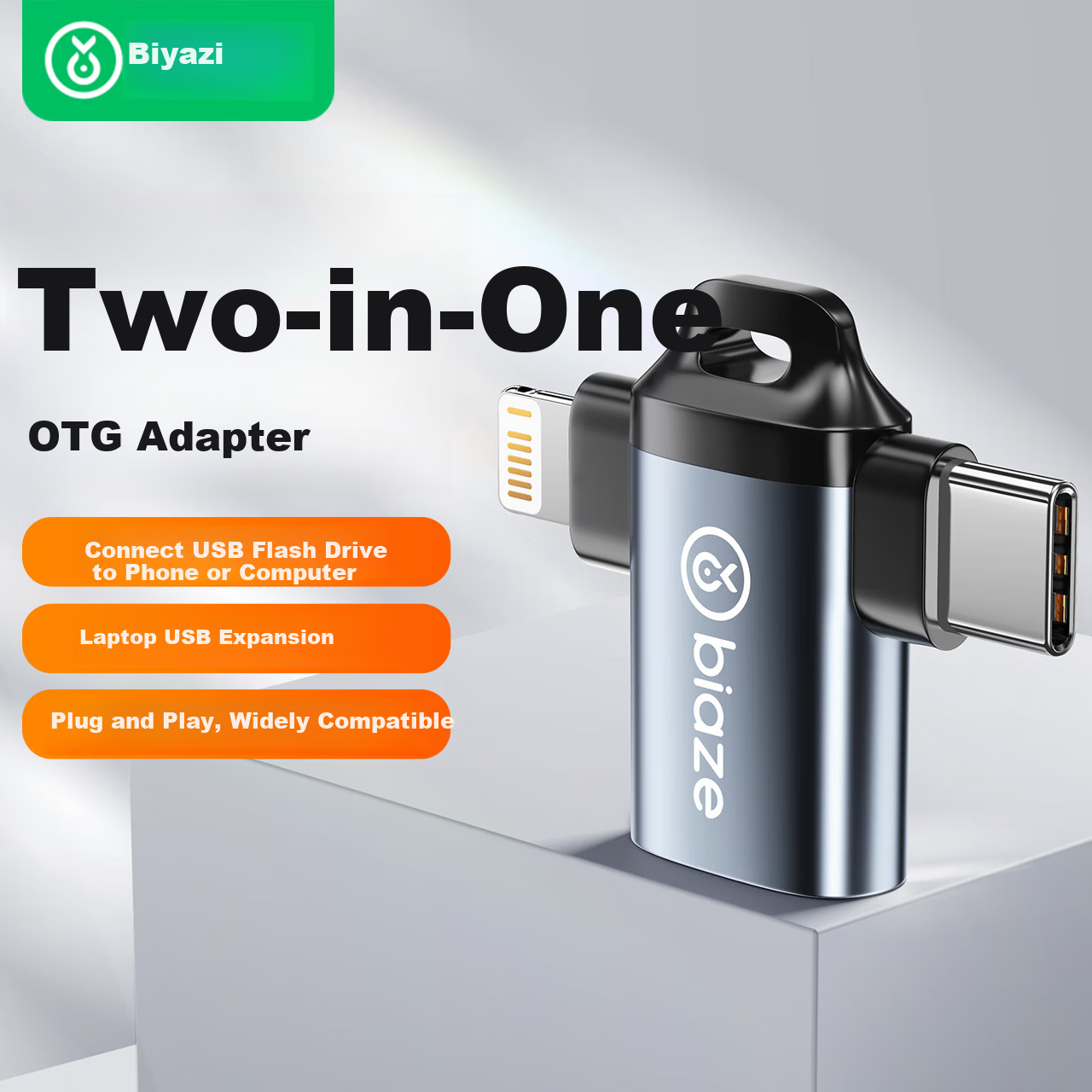 BIAZE OTG Adapter Type-C+Lightning USB 2-in-1 Converter for Phone to Connect USB...